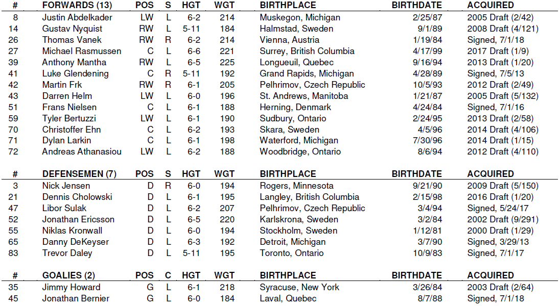 Red Wings roster at 22 ahead of season opener